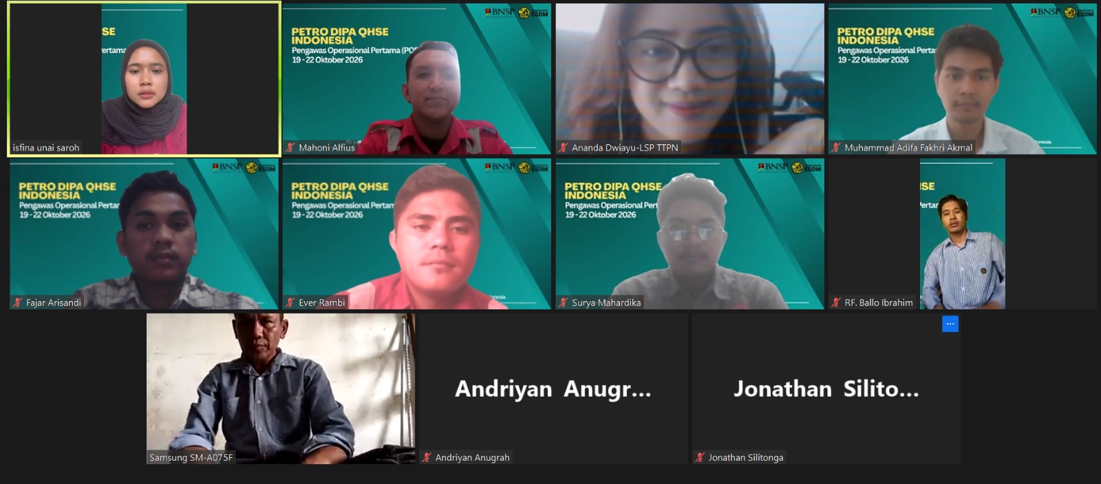 Tangkapan layar peserta pelatihan POP 19–22 Oktober 2026